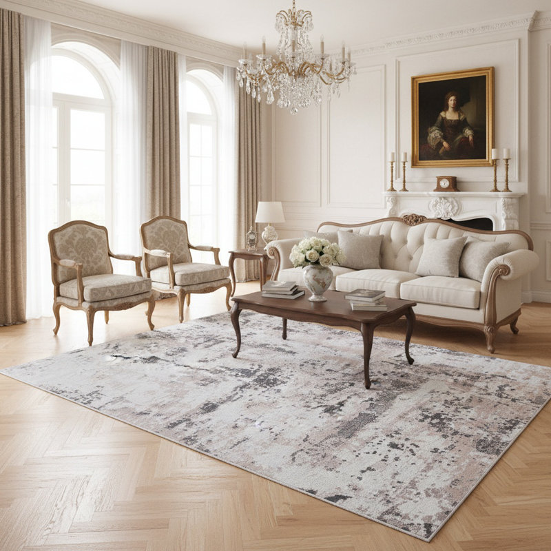Tapis paillasson à motif abstrait crème / brun Payas, Rectangulaire 2 pi x 3 pi