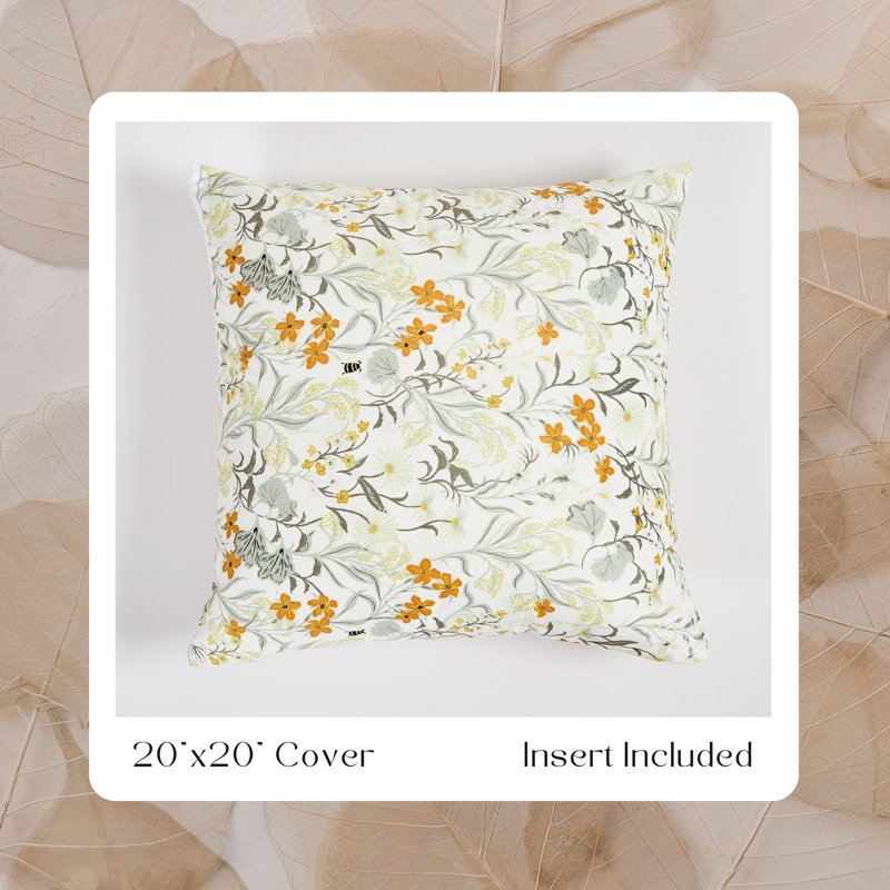 Floral Yellow Gray Throw Pillow 20"