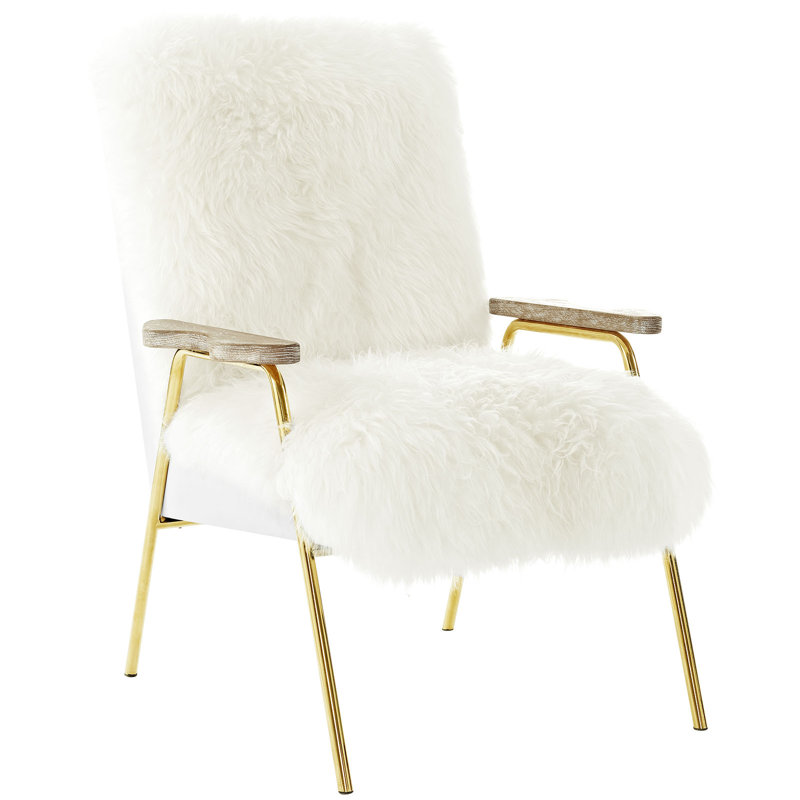 Chaise avec accoudoirs en peau de mouton australienne Modway Sprint, Similicuir blanc