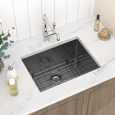 24"L x 18"W Laundry Sink Undermount 16G Stainless Steel Single Bowl Utility Kitchen Sink with Bottom Grid