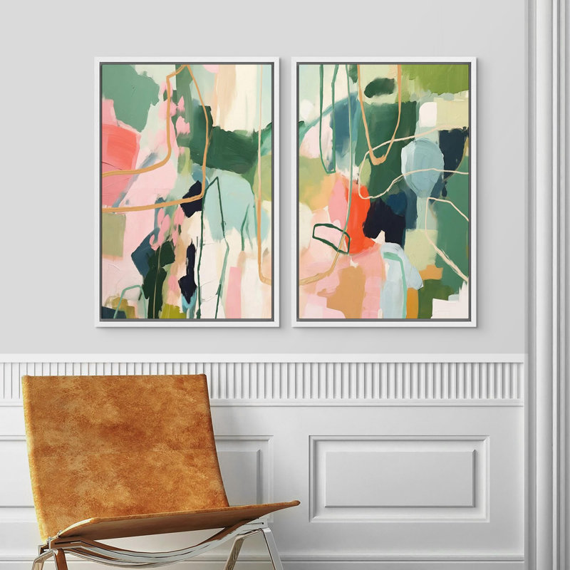 «Pastel Watercolor Green», 2 pièces sur toile, H 36 po x l 24 po, Cadre blanc