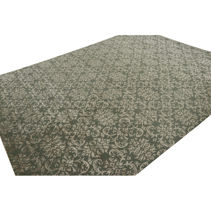 Rug & Kilim’S European Rug In Green With Arabesque Patterns In Beige-Brown Tones