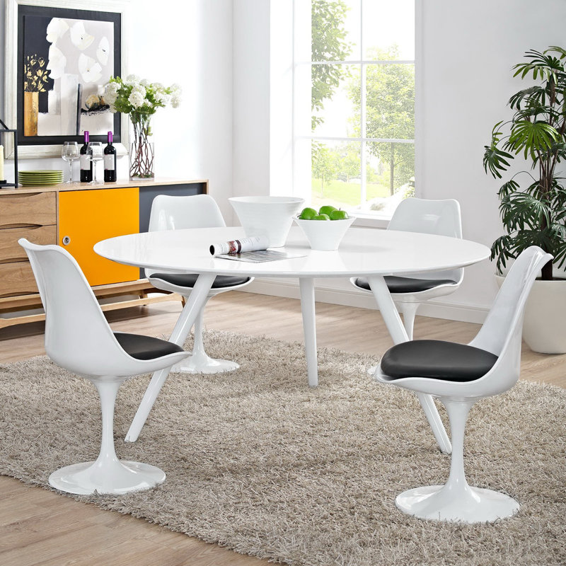 Carson Carrington Klarup Wood Top Dining Table with Tripod Base, White, 29" H x 60" L x 60" W