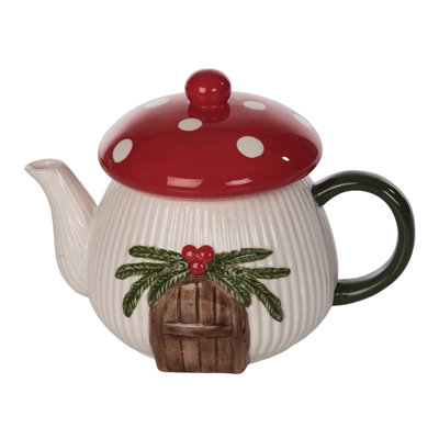 Dolomite Christmas Mushroom Tea Pot - Colorful Ceramic Decorative Teapot for Indoor Use, Perfect for Holiday Tabletop Decor, 38oz Capacity, Ideal for Gift Giving and Hostess Gifts