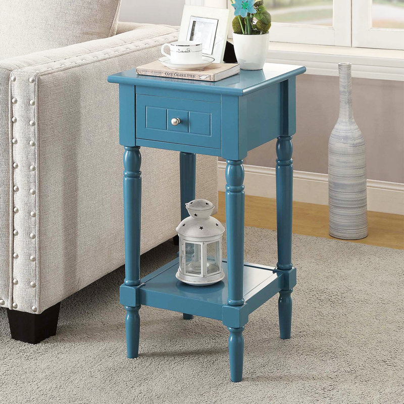 Table de bout avec tiroir et pieds en bois massif Mayall, Bleu
