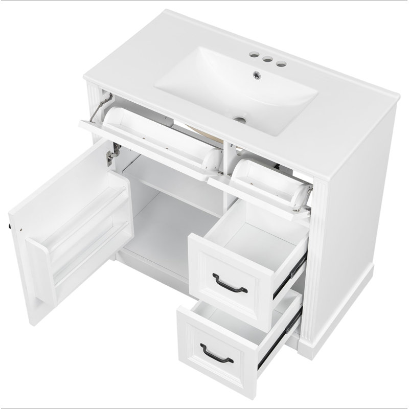 Meuble-lavabo de 36 pouces avec lavabo, armoire avec 4 tiroirs, porte à fermeture douce et tablette réglable, lavabo en céramique, meuble-lavabo moderne pour l'organisation de la salle de bain