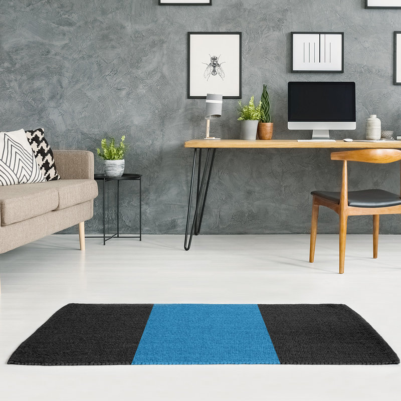 Tapis de détroit à rayures en poly-noir, Rectangle 4 pi x 6 pi