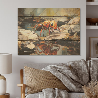 Golden Pathway Golden Ant I - Art mural sur bois de pin naturel