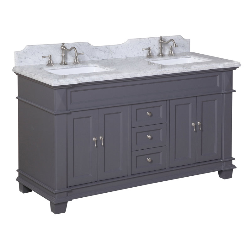 Ensemble de meuble-lavabo double 60 po Ensa, Gris charbon, Marbre de Carrare