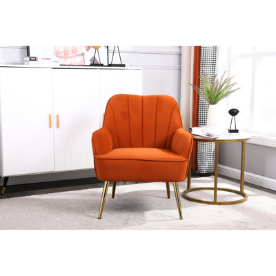 Fauteuil Mid-Century moderne en velours avec pieds dorés, assemblage rapide et simple (style orange en orange charmant - illumine vos espaces de vie)