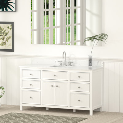 Meuble-lavabo simple 60 po en bois massif avec plateau