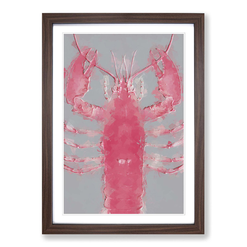 The Pink Lobster in Abstract - Picture Frame Graphic Art Print on MDF, Walnut Framed, 65cm H x 48cm W x 2cm D
