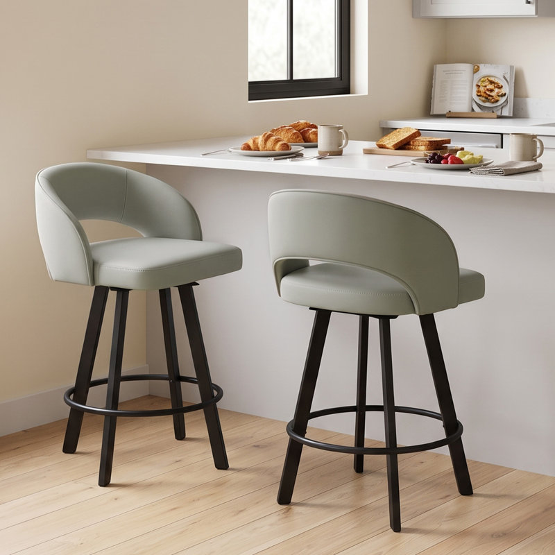 Tabourets de comptoir pivotants de 26 po avec sièges en cuir microfibre et pieds en métal pour îlot de cuisine