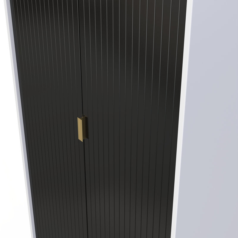 Fully Assembled 2 Door Wardrobe, 182.5cm H x 111cm W x 53cm D, Black/White