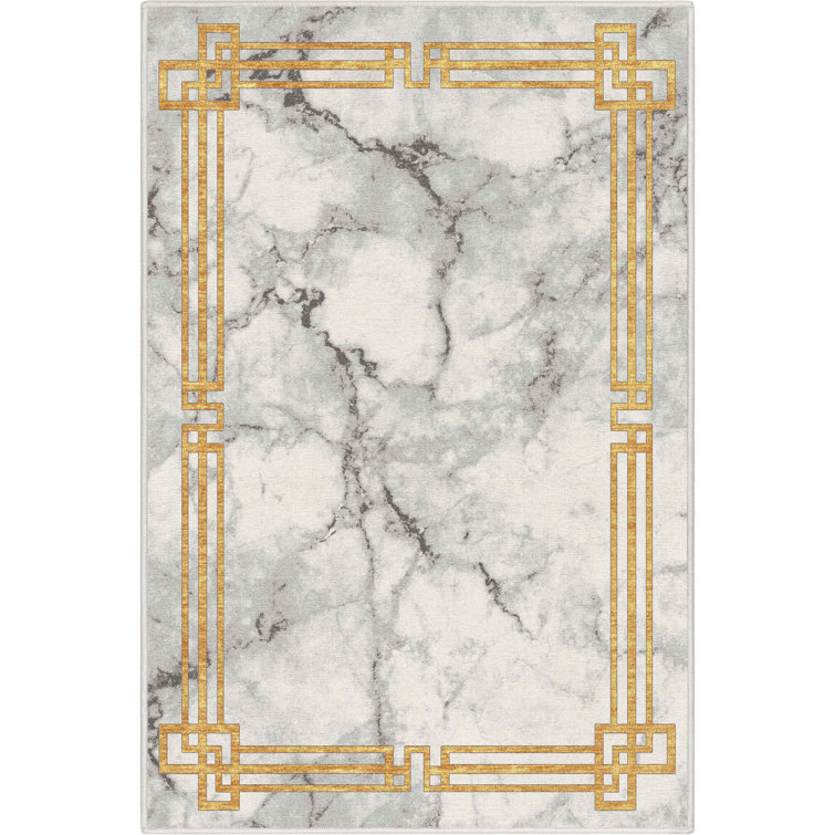 Gerde Marble Beige Abstract Pattern Flat-Pile Rug