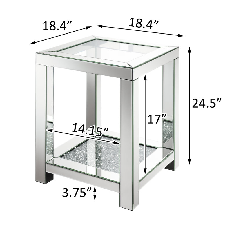 Eemil Square End Table with Glass Top in Mirrored and Clear