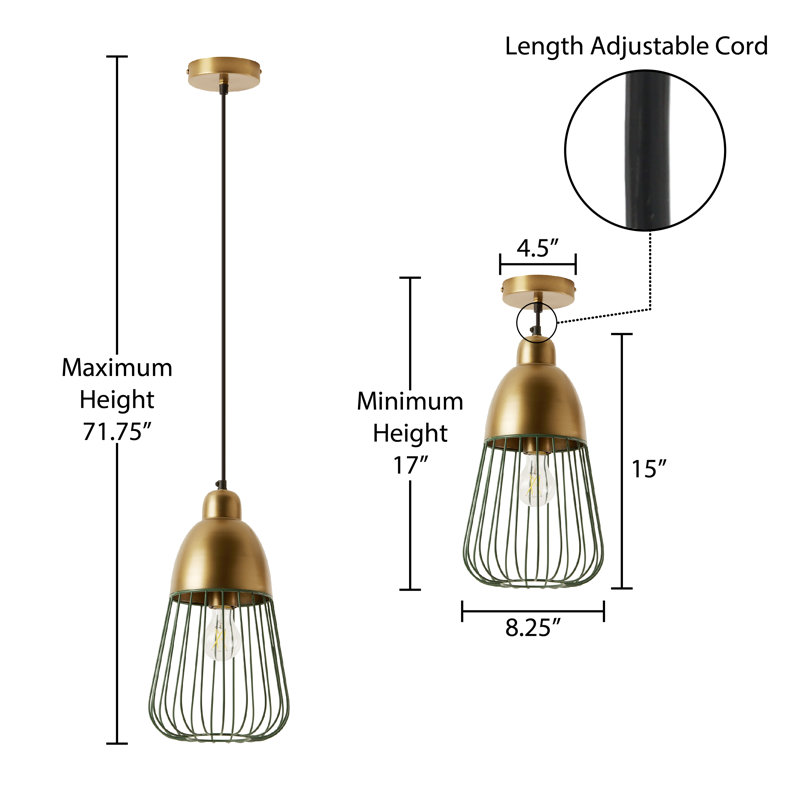 8.25"W Taylor Industrial Cone-Like Shade Pendant, Gold, Emerald Green