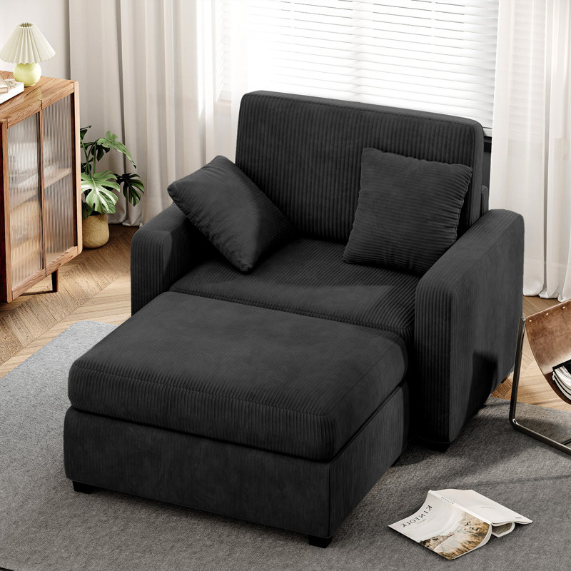 41‘’W Corduroy Chaise Lounge Sofa Upholstered Oversized Chair with Ottoman, Black
