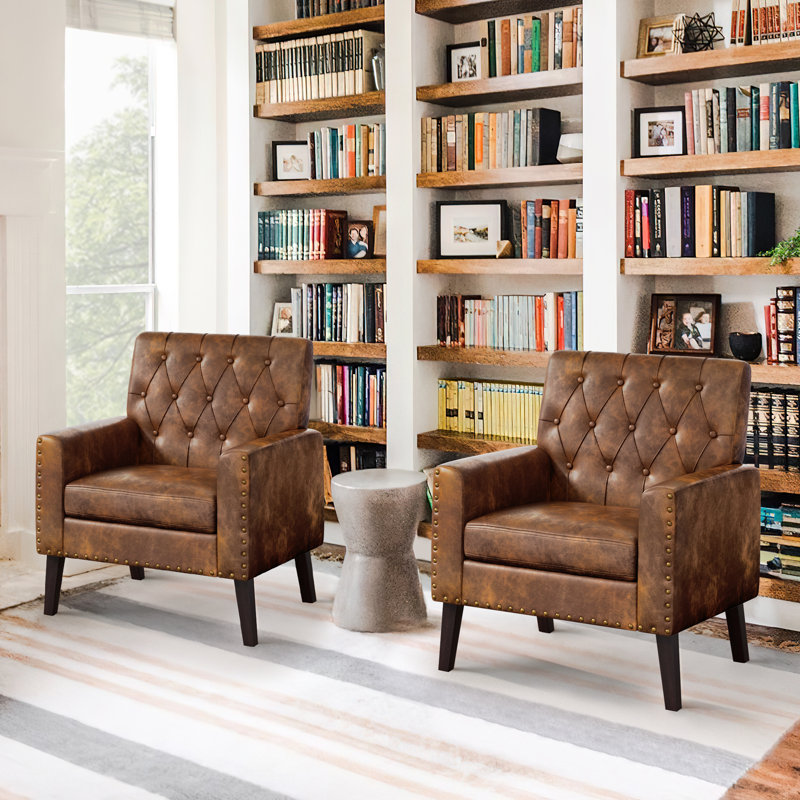 Fauteuil l 28,5 po Nyhla, Similicuir brun jaunâtre