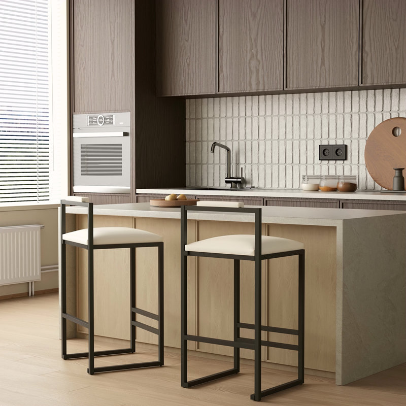 Ensemble de 2 tabourets de bar rembourrés en similicuir avec tabourets de bar modernes et structure en métal pour comptoir, îlot de cuisine