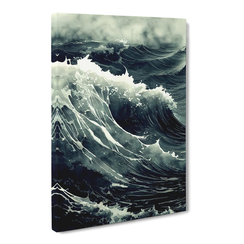 Seascape Ocean Ink Wash - Wrapped Canvas, 60cm H x 40cm W x 3cm D