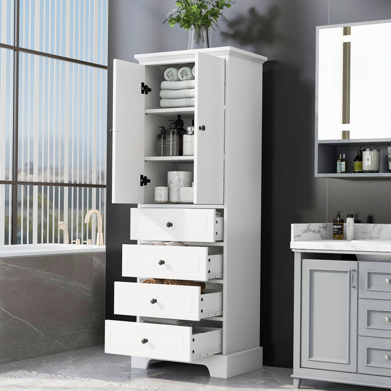 Flora Freestanding Bathroom Cabinet With Drawers, White