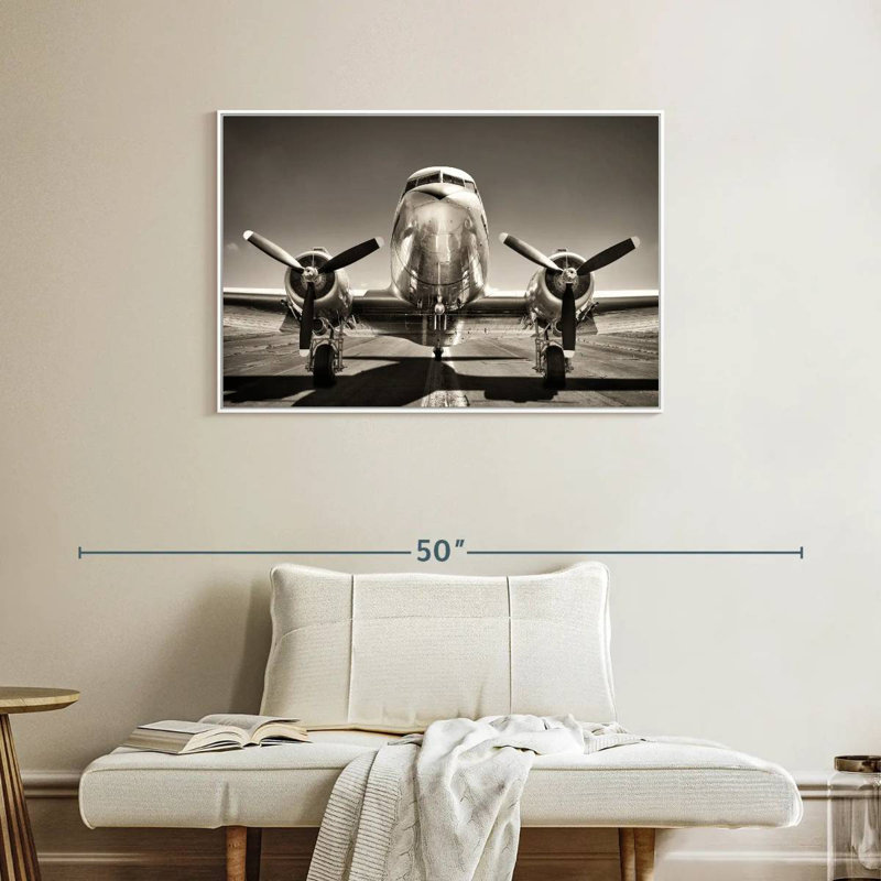 Avion rétro noir et blanc, Cadre flottant blanc, 37 po x 25 po