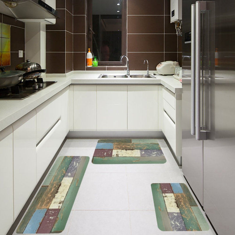 Ensemble de 3 tapis de cuisine rustiques à texture de bois rustique