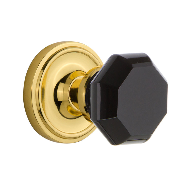 Rosette classique avec bouton de porte Waldorf noir, 2 3/8 po, Laiton non laqué