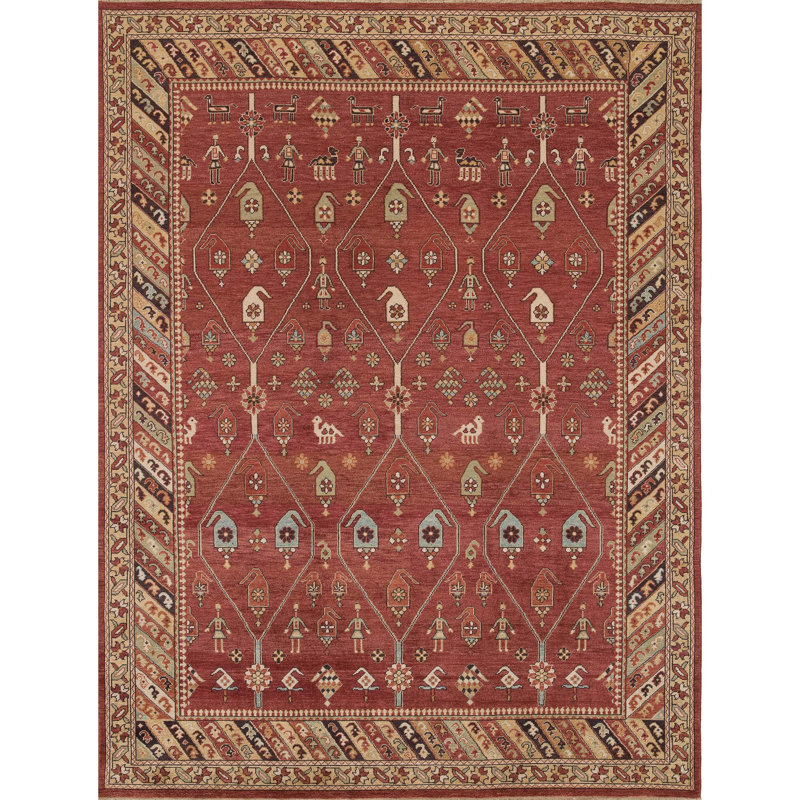 Wool Oriental Area Rug in Black/Red/Beige/Green, Rectangle 8' x 10'