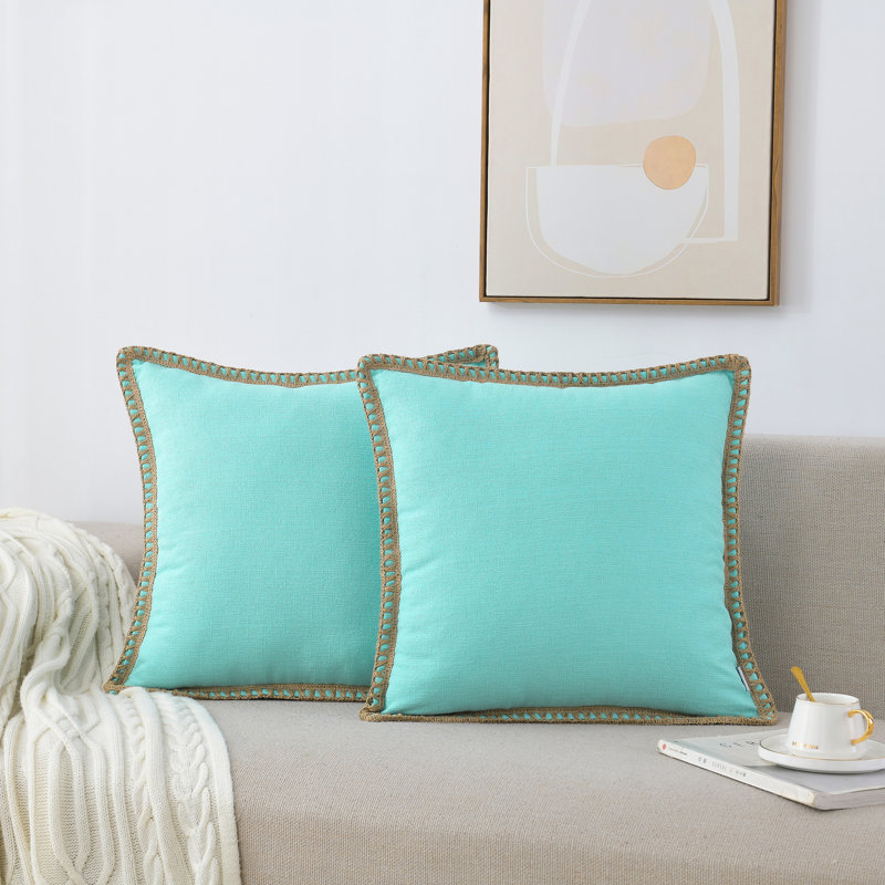 NordECO HOME Farmhouse Trimmed Burlap Linen Polyester Pillow Cover (Set of 2)