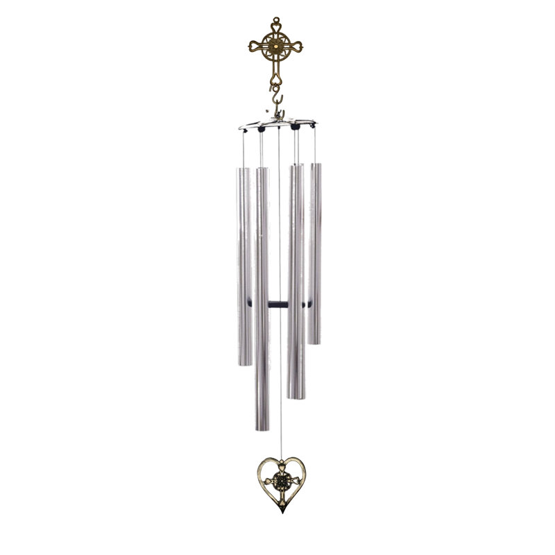 Carillon à vent - croix de 36 po / cœur - tube argenté