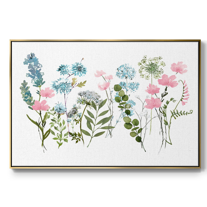 Prairie de printemps, H 17 po x l 25 po x P 2 po, Toile avec cadre flottant or
