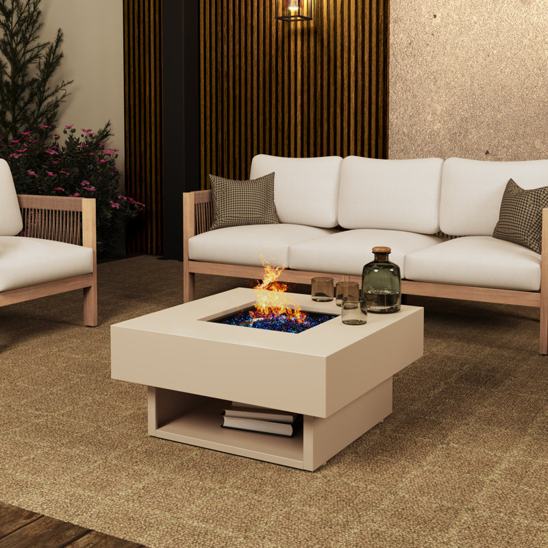 Outdoor Square Steel Fire Pit Table, Beige
