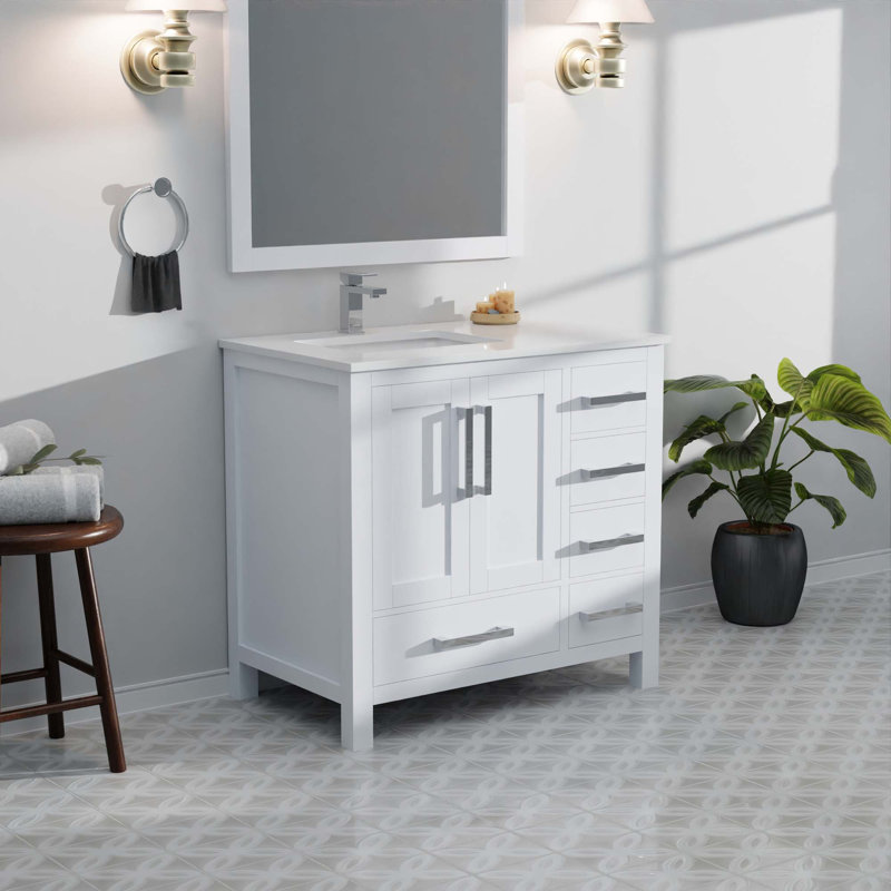 Ensemble de meuble-lavabo, robinet gauche et robinet Miroirs, Blanc
