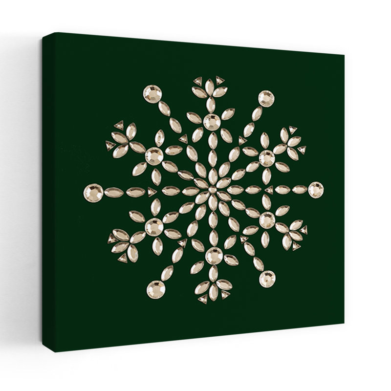 Green Snowflake Elegant Abstract Contemporary Winter Landscape Wall Art Print, 60.96cm H x 60.96cm W