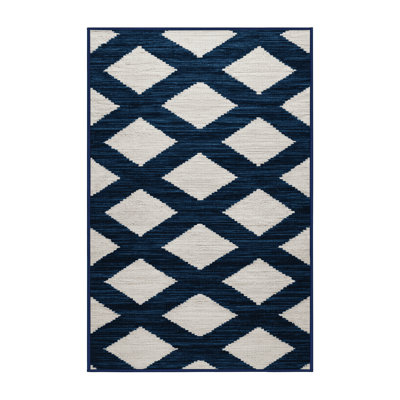 Machine Washable Checkered Blue Area Rug