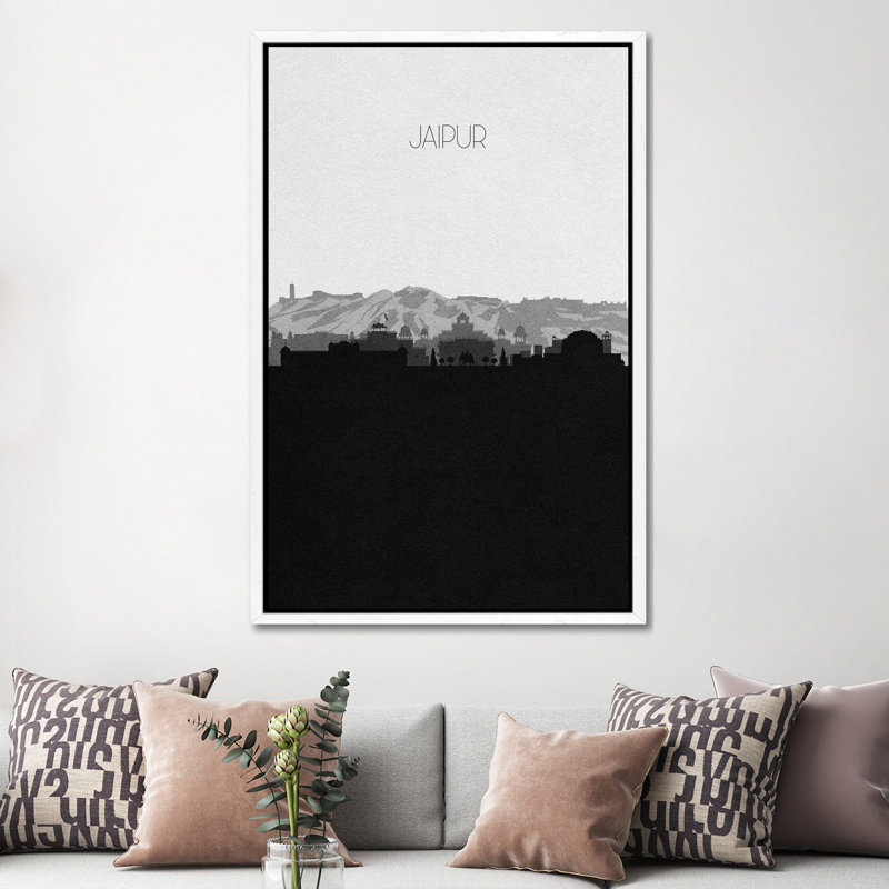 Jaipur, India City Skyline by Ayse Deniz Akerman - Print on Canvas, 101.6 cm H x 66.04 cm W, White Framed Canvas