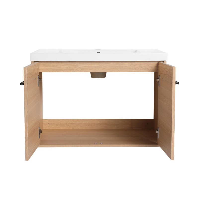 Meuble-lavabo moderne avec lavabo en résine, Chêne, 29"