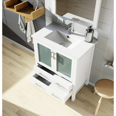 Meuble-lavabo de salle de bain 18,25 po. Avec comptoir en céramique blanche