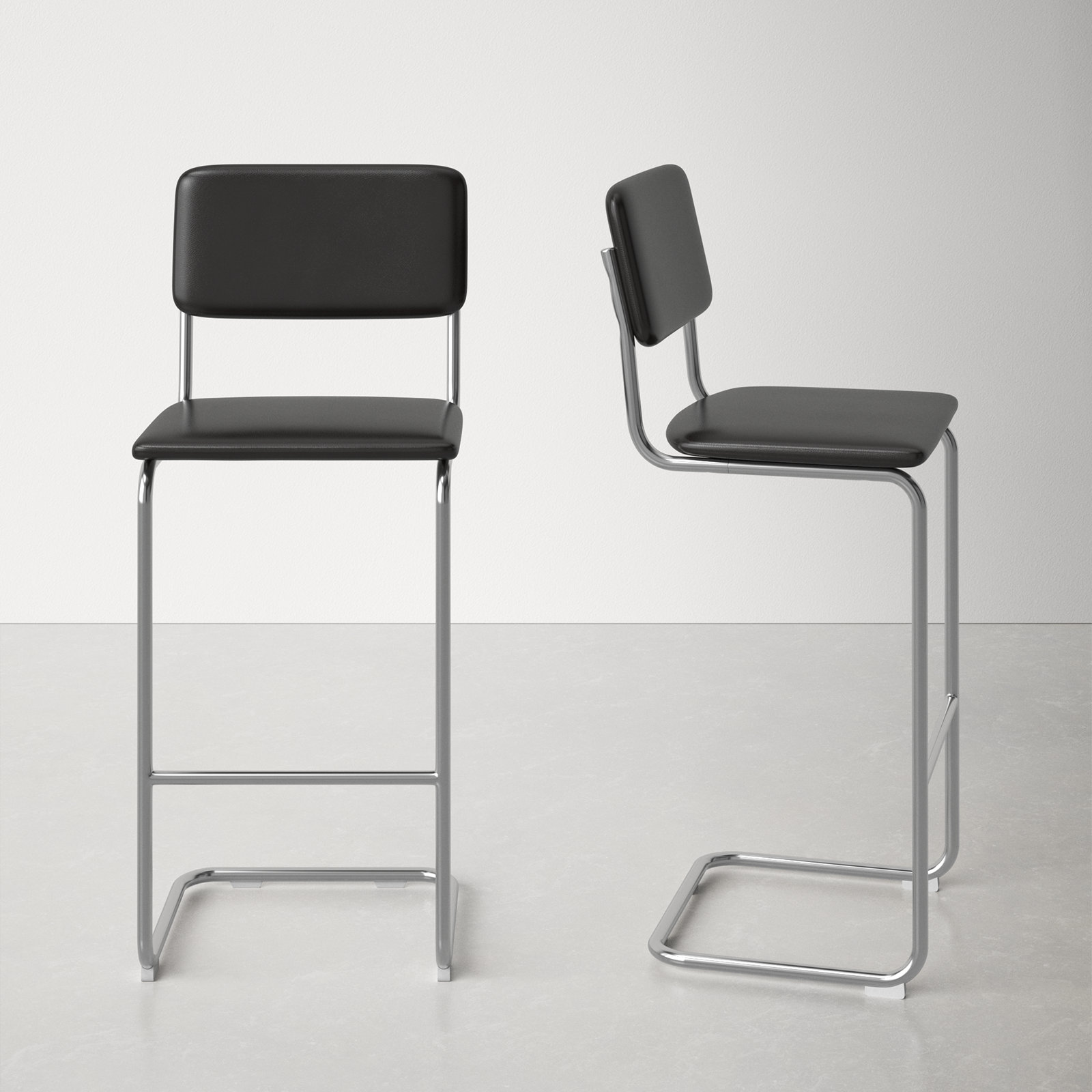 Walsh Vegan Leather Bar & Counter Stool, Bar Stool (30" Seat Height), Midnight Black Vegan Leather
