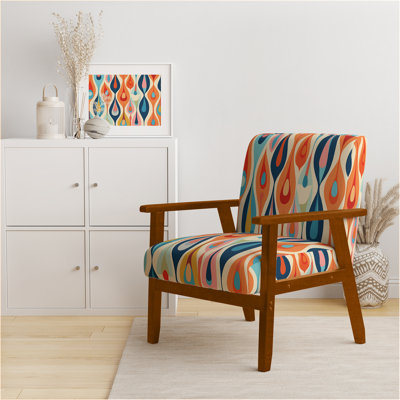 Retro Abstract Drops XI - Velvet Upholstered Midcentury Arm Chair, Midcentury Accent Chair