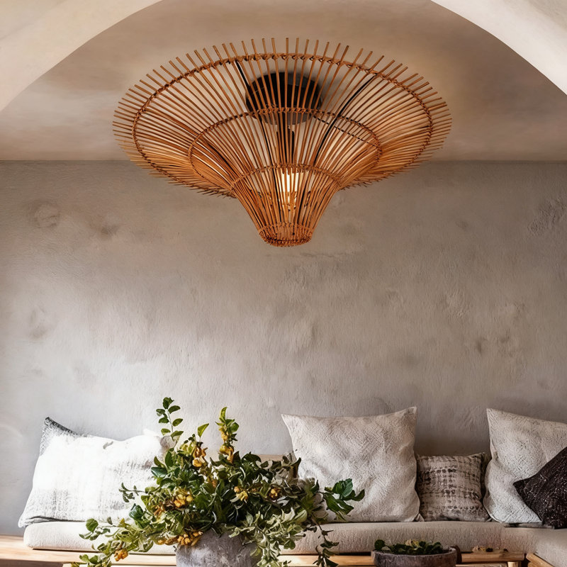 Anisur 1 - Light Rattan Bowl Pendant, 13.77" H x 39.37" W x 39.37" D