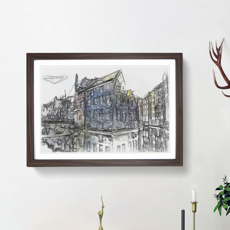 Reflections of Amsterdam in Abstract - Picture Frame Graphic Art Print, 36cm H x 48cm W x 2cm D, Walnut Framed