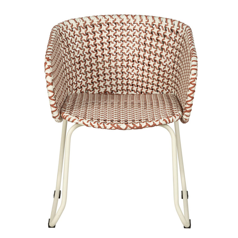 Luna Woven Rattan Outdoor Arm Chair, Red/White Seat/White Frame