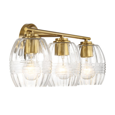 Meuble-lavabo à trois lumières avec miroir en verre transparent Lustre pour salle de bain au-dessus du miroir - Laiton satiné