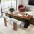 Nut-brown + Black Rectangular Solid Wood + Iron desk-1530224603
