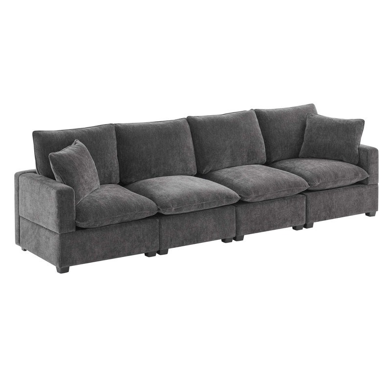 Canapé moderne et modulaire avec conception librement combinable, capacité de 4 places, revêtement en chenille et coussins inclus pour les espaces de vie intérieurs