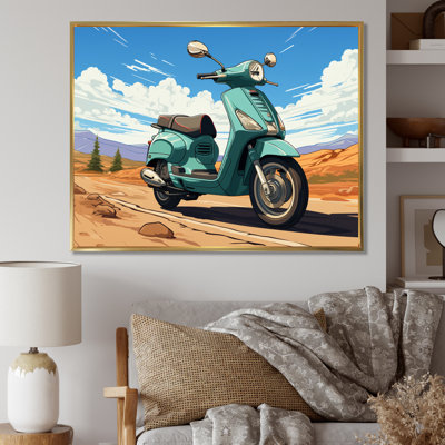 Scooter Retro In Desert Landscape, reproduction d'art sur toile