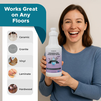 Steam & Go - Demineralized Water for Steam Cleaner, PVC-Free Floor Cleaner Liquid Compatible With Any Steam Mop, Ready-to-Use Multisurface Cleaner, Scented Mop Solution, Lavender, 32oz 32 oz